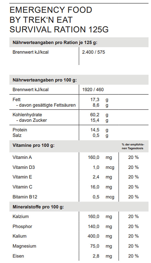 Katadyn SURVIVAL RATION 125g