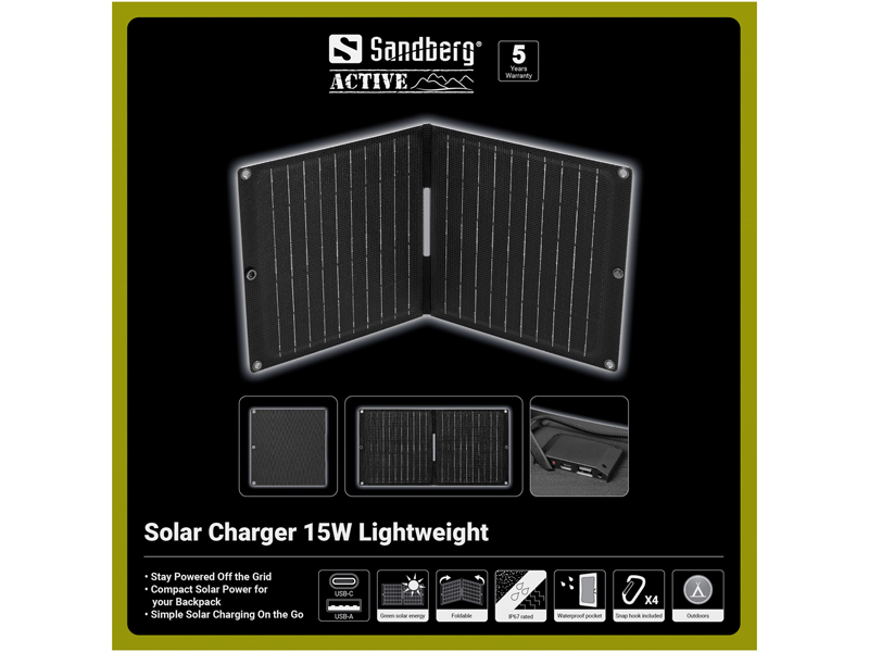 Sandberg Active Solar Charger  15 W Lightweight