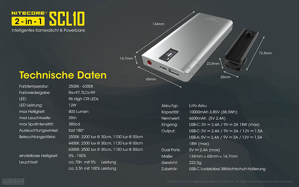 Nitecore Powerbank mit Licht SLC10