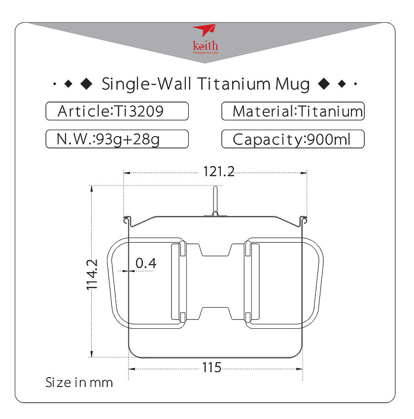 Keith Titanium Single Wall Titanium Mug 900 Keith Titanium Single Wall Titanium Mug 900