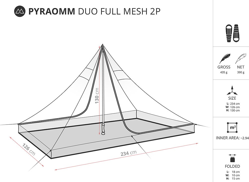 Liteway PyraOmm Duo Mesh Full Inner Tent für Duo Tarp 2 P Liteway PyraOmm Duo Mesh Full Inner Tent für Duo Tarp 2 P